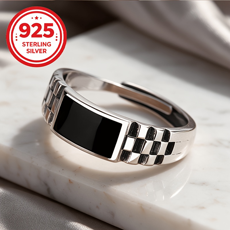 Women's 925 Silver Adjustable Opening Chess Card Ring